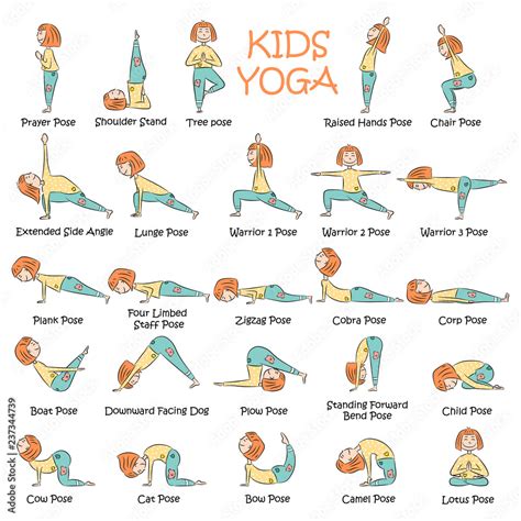 Kids yoga set with cute cartoon girl Stock Vector | Adobe Stock