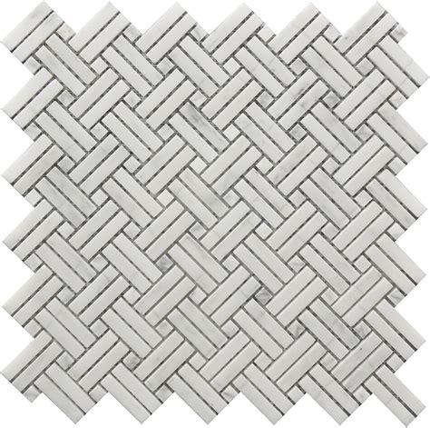 12x12 Crossed Basket Weave Pattern White Marble Mosaic Tile | Roca Tile