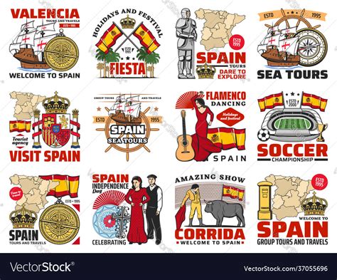 Spain travel spanish culture and history icons Vector Image