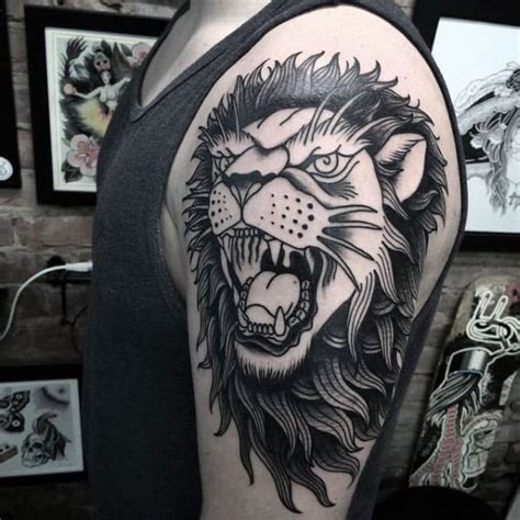 30 Traditional Lion Tattoo Designs For Men - Retro Big Cat Ideas