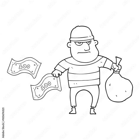 black and white cartoon bank robber Stock Vector | Adobe Stock