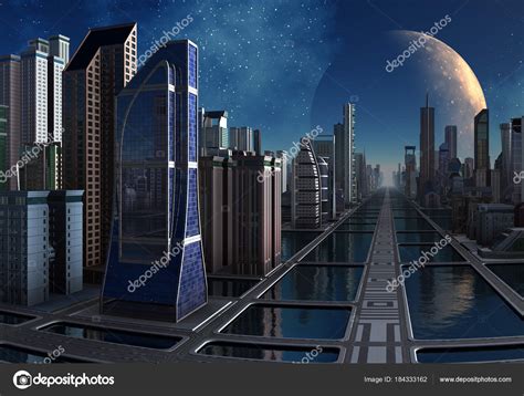 Illustration: futuristic skyline | Futuristic City Skyline Illustration — Stock Photo ...