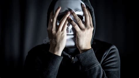 Mystery Man Wearing White Mask Stock Photo - Image of escape, mask: 129178630