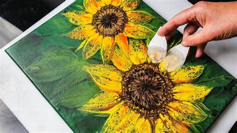 SUPER EASY Sunflower Painting! Awesome Acrylic Pouring Techniques | AB Creative Tutorial ...