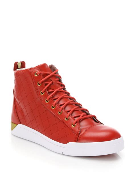 Diesel Tempus Diamond Leather High-top Sneakers in Red | Lyst