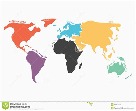 Europe asia Border Map Multicolored Simplified World Map Divided to Continents | secretmuseum