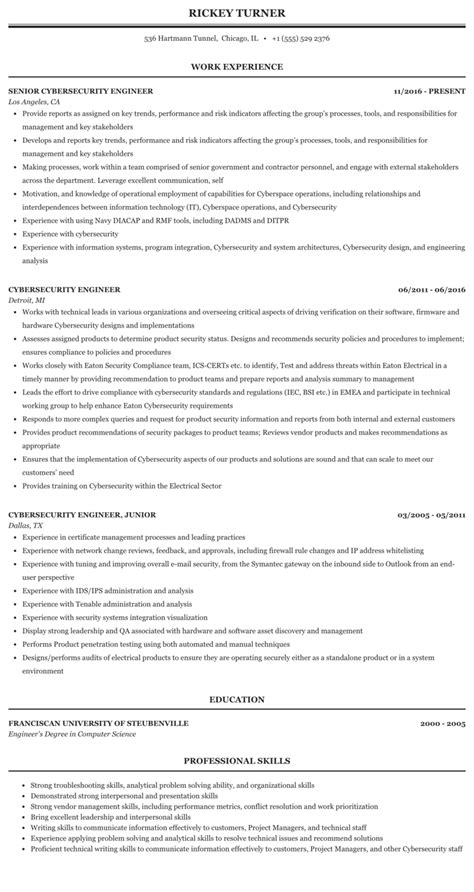 Cyber Security Engineer Resume Sample