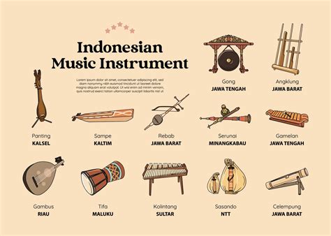 set of indonesian traditional music instrumental hand drawn ...