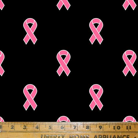 Pink Ribbon Fabric Print in Black. Textile Print / Cotton Fabric ...