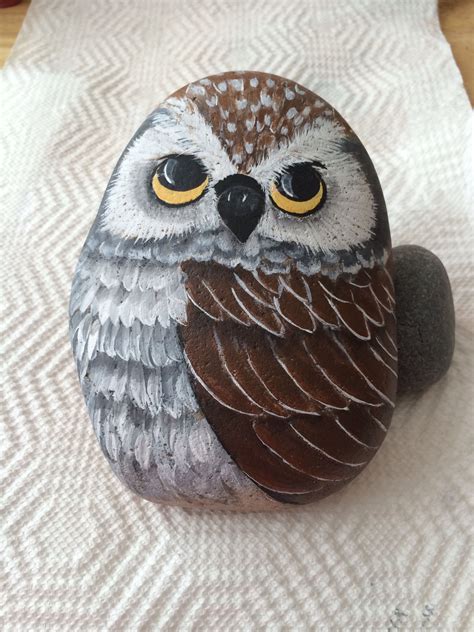 My owl rock | Painted rock animals, Painted rocks, Owl painting