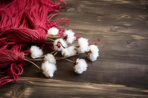 Premium AI Image | A martisor of flowers with wool pompoms on a rustic wooden background