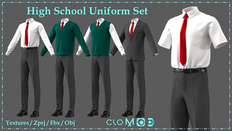 ArtStation - High School Uniform Set (Male) / Men's outfit | Game Assets