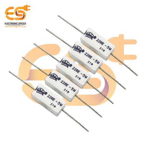 Buy 220 ohm ( Ω ) 5 watt Fusible ceramic cement power resistor pack of 5pcs