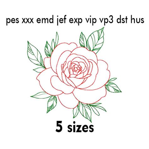 Red Rose Outline, Machine Embroidery Design, 5 Sizes, Instant Download, Fill Stitch, Floral ...