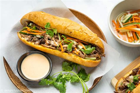 Slow Cooker Vietnamese Pulled Pork Banh Mi - Delightful Plate