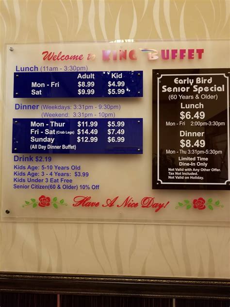 Menu at King Buffet restaurant, Plano