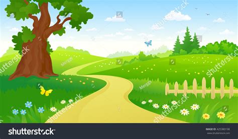 Vector Cartoon Illustration Summer Forest Path Stock Vector (Royalty ...