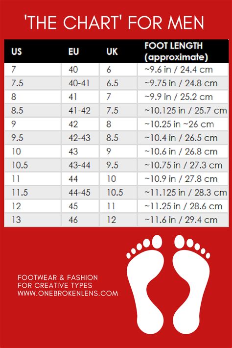 Printable Shoe Size Chart Men's