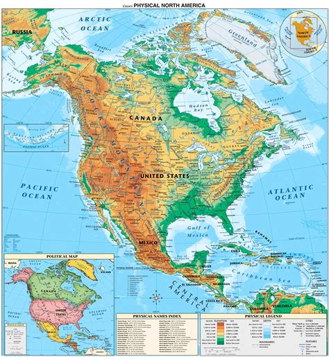 North America physical map - Full size