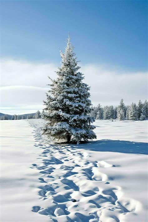 Pine trees or decorated christmas tree covered by snow on beautiful winter. Christmas theme ...