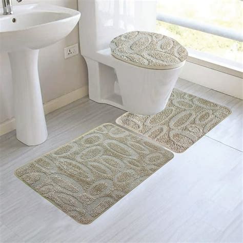 Margaret 3-Piece Oversized Bathroom Rug Set, Oval Design, Beige ...