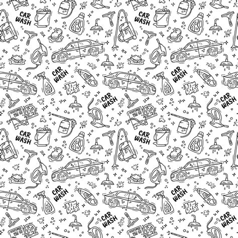 Car Wash and Detailing Seamless Pattern Doodle Style