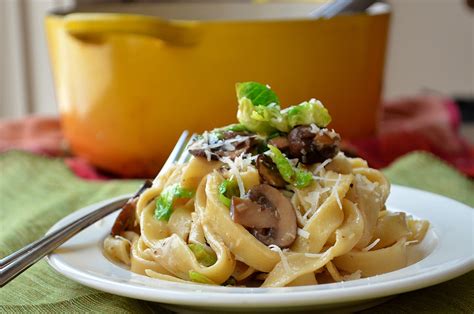 Fettuccine with Mushrooms and Brussels Sprouts — Three Many Cooks