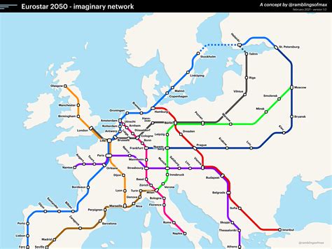 [OC] European High Speed Rail Network - my dreamy map for an integrated Eurostar network by 2050 ...