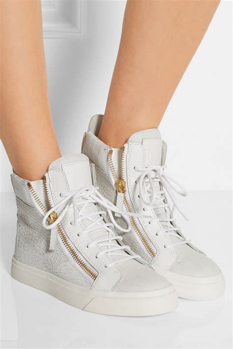 Giuseppe Zanotti London Crocodile-Effect Leather High-Top Sneakers in White - Lyst