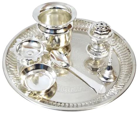 Buy ME YOU Pooja Thali Set | Silver Color Plated puja thali for Diwali Pojan | Occasionaly ...