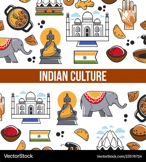 Indian culture symbols and india landmarks Vector Image