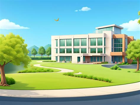 Modern school building with beautiful nature landscape, Back To ...