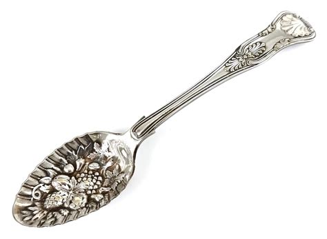 Decorative Spoon, Antique Berry Spoon, Small Fruits, Silver Plate, Kings Pattern, Raised Fruit ...