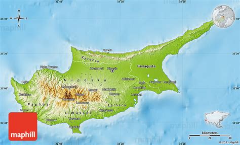 Physical Map of Cyprus, satellite outside, shaded relief sea