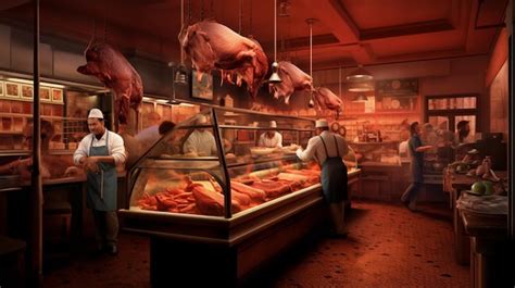 Premium AI Image | A butcher shop with meat being cut