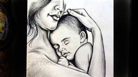 Easy Sketch Mother And Daughter Hugging Drawing