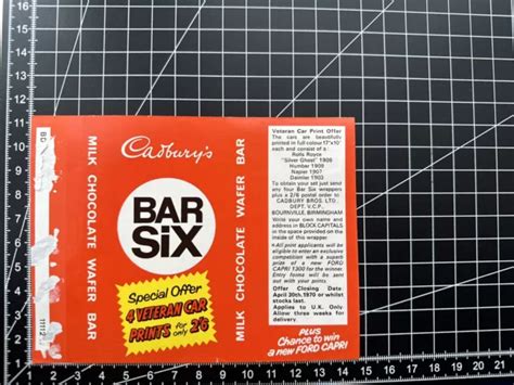 VINTAGE CADBURYS BAR Six Chocolate Sweet Wrapper Confectionery £4.99 ...