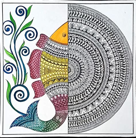 Fish - Indian Art - Mandala Style (30 x 30 cms) - International Indian Folk Art Gallery