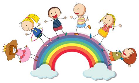 Children standing on the rainbow 434247 Vector Art at Vecteezy