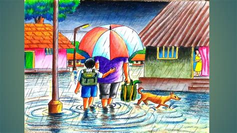 Rainy Day Scene Drawing Easy ~ Drawing Kids Easy Draw Rainy Season Rain ...