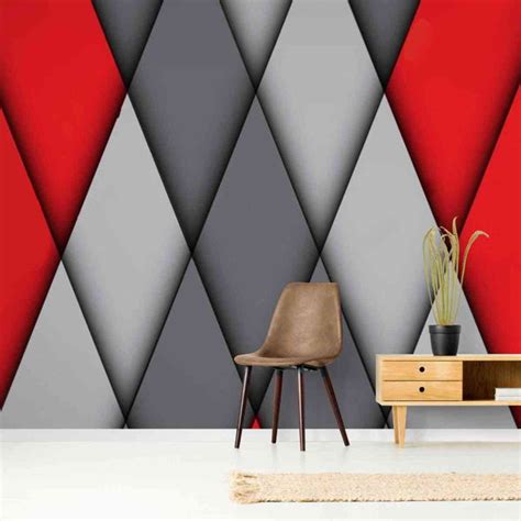 Geometric Red with Grey 3D Wallpaper | Modern Wall Covering ...