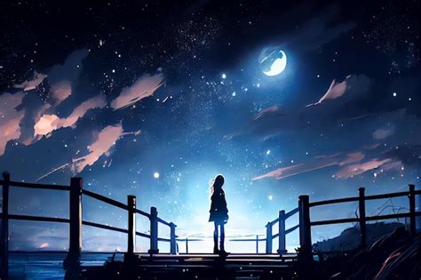 Premium AI Image | Alone anime girl in the night sky Generative AI Generative AI