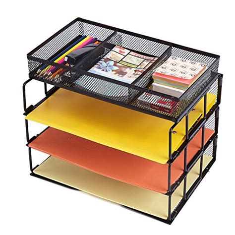 Rackarster Mesh Desktop Office Organizer 3-Tier Stackable Desk Paper Organizer Letter Tray with ...