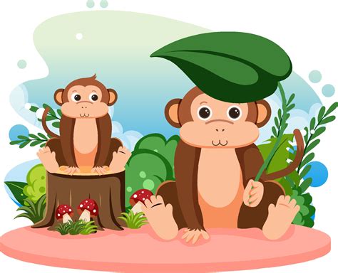 Two monkeys in flat cartoon style 9203378 Vector Art at Vecteezy