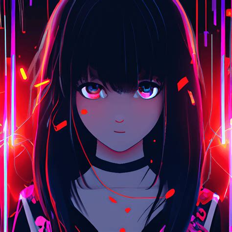 Anime Girl HD Black Hair High Details Style Neon Red Light 2D · Creative Fabrica