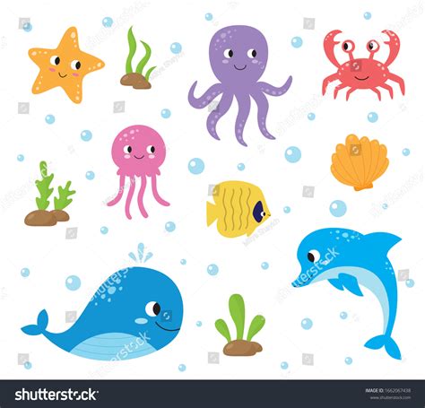 Collection Cute Colorful Cartoon Sea Animals Stock Vector (Royalty Free) 1662067438 | Shutterstock