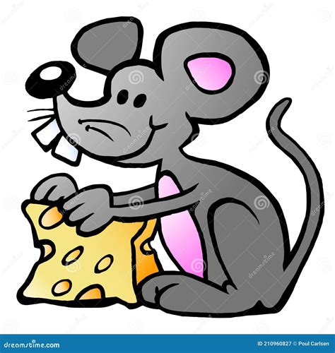 Vector Cartoon Illustration of an Happy Mouse Eating Cheese Stock ...