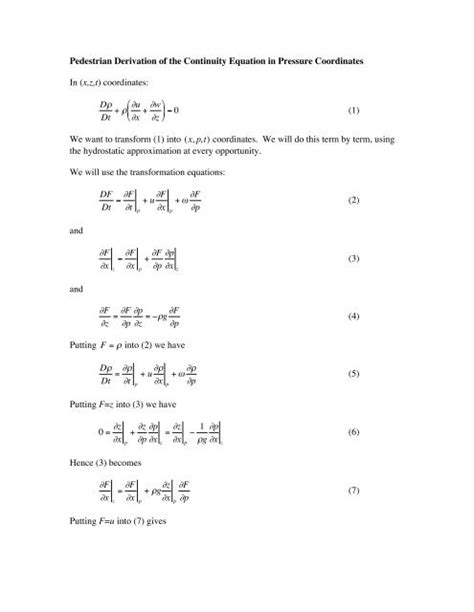 Pedestrian Derivation of the Continuity Equation in Pressure ...