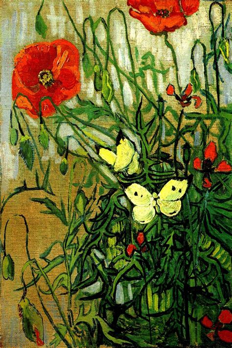 Butterflies And Poppies Flowers 1890 Painting By Vincent Van Gogh Art ...