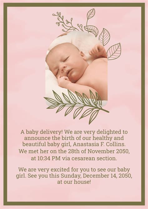 Baby Girl Announcement in PSD, Illustrator, Word, Pages, Google Docs ...